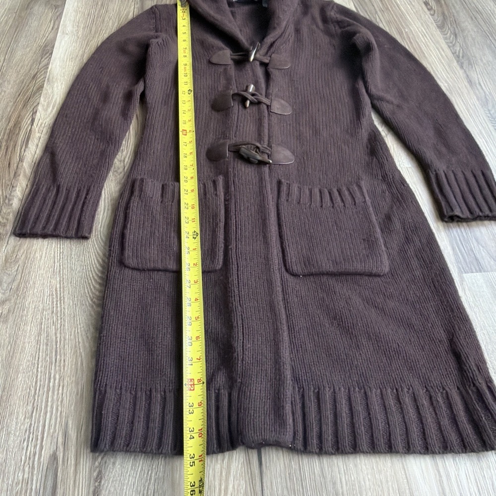 Vintage Y2K 2 Pocket Toggle Knit Long Cardigan Sweater Brown Cozy Modest XS - Picture 3 of 5